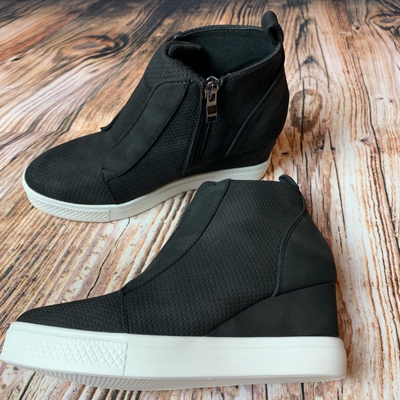 Black Faux Suede Wedge Sneakers - Picture 5 of 6